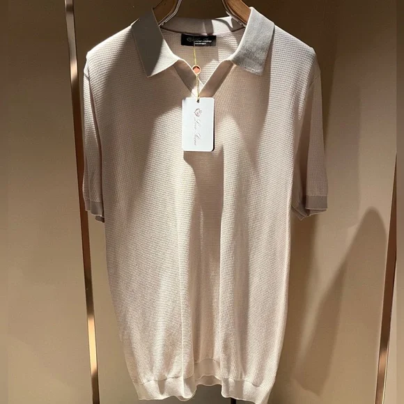 Loro Piana Cream Short-Sleeve Polo with Light Gray Collar - Picture 1 of 7